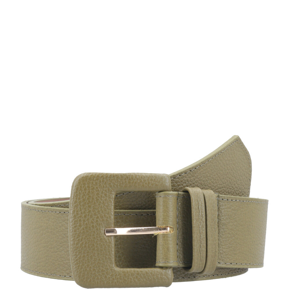 Cinto Maxi Feminino de Couro com Fivela Encapada Retangular Verde escuro