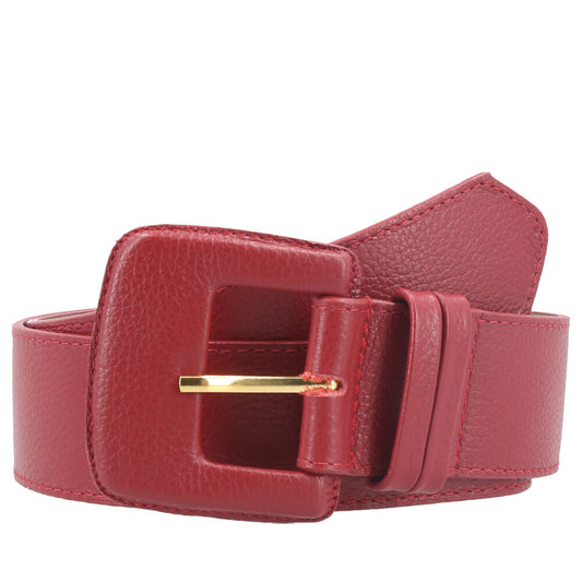Cinto Maxi Feminino de Couro com Fivela Encapada Retangular Vermelho