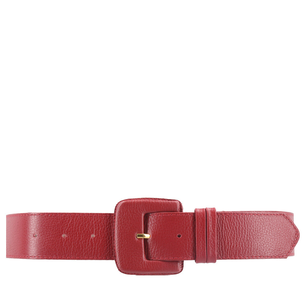 Cinto Maxi Feminino de Couro com Fivela Encapada Retangular Vermelho