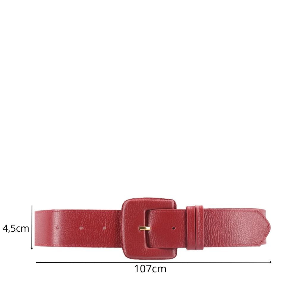 Cinto Maxi Feminino de Couro com Fivela Encapada Retangular Vermelho