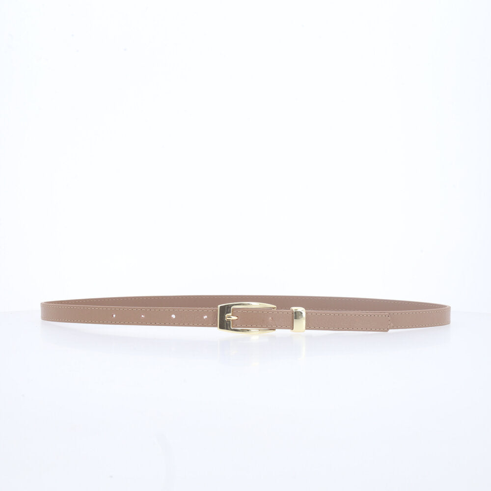 Cinto de Couro com Fivela de Metal Dourada Bege