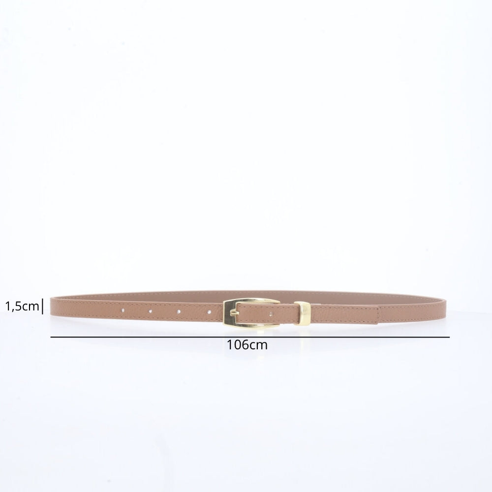 Cinto de Couro com Fivela de Metal Dourada Bege escuro