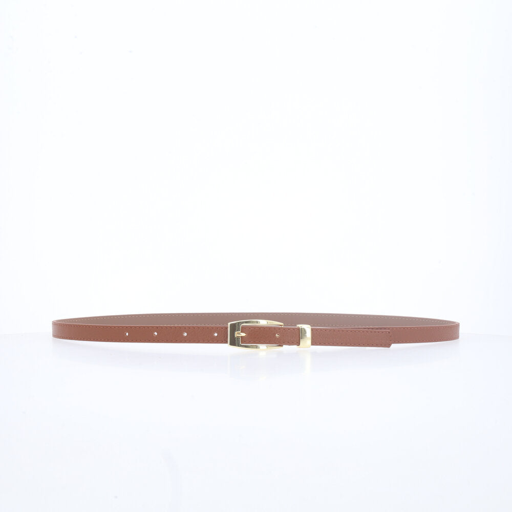 Cinto de Couro com Fivela de Metal Dourada Caramelo