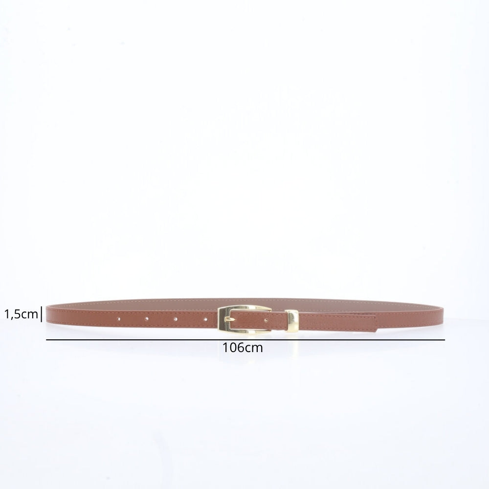 Cinto de Couro com Fivela de Metal Dourada Caramelo