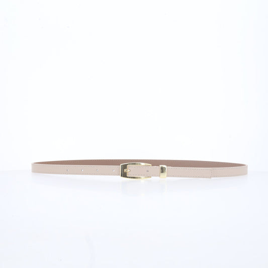 Cinto de Couro com Fivela de Metal Dourada Marfim