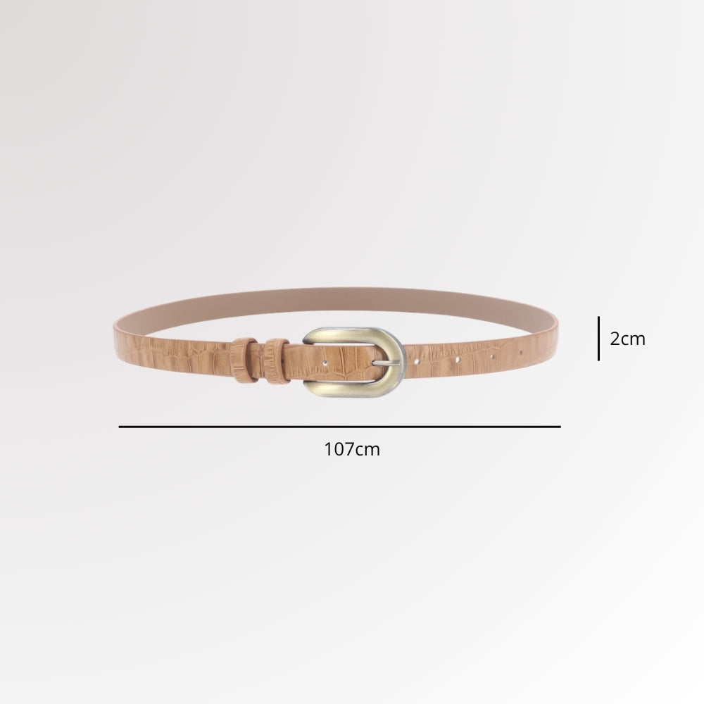 Cinto de Couro Croco com Fivela de Metal Escovado Caramelo