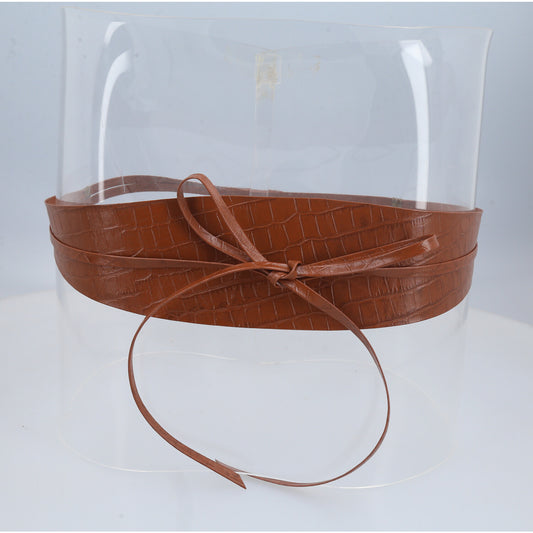 Cinto Faixa de Couro Croco com Tira de Amarrar Caramelo
