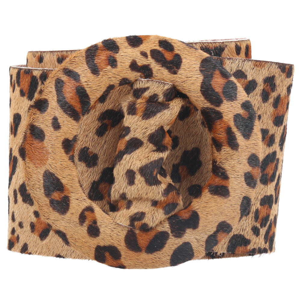 Cinto Faixa de Couro Estilo Animal Print com Fivela Encapada Caramelo
