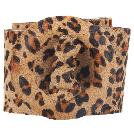 Cinto Faixa de Couro Estilo Animal Print com Fivela Encapada Caramelo