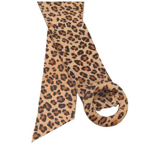 Cinto Faixa de Couro Estilo Animal Print com Fivela Encapada Caramelo