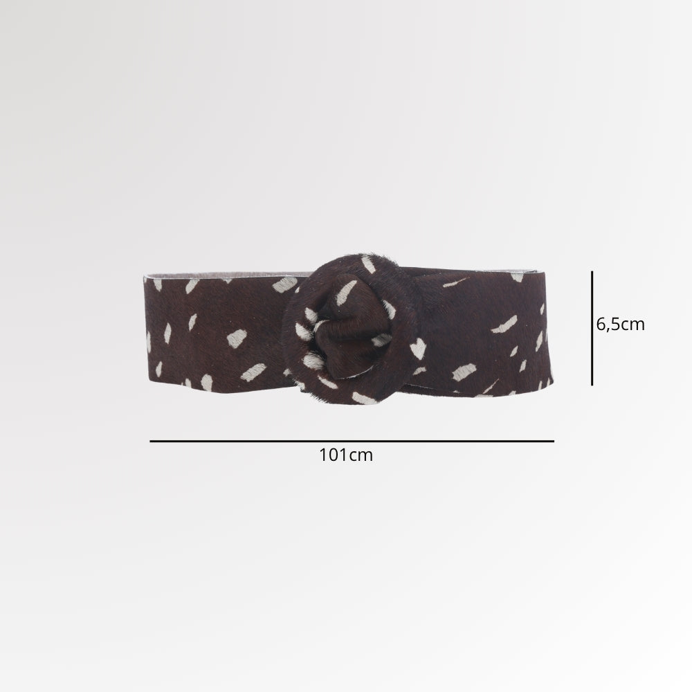 Cinto Faixa de Couro Estilo Animal Print com Fivela Encapada Marrom