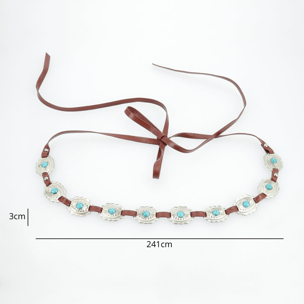 Cinto Feminino de Couro com Apliques Metálicos Caramelo