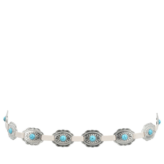 Cinto Feminino de Couro com Apliques Metálicos Marfim