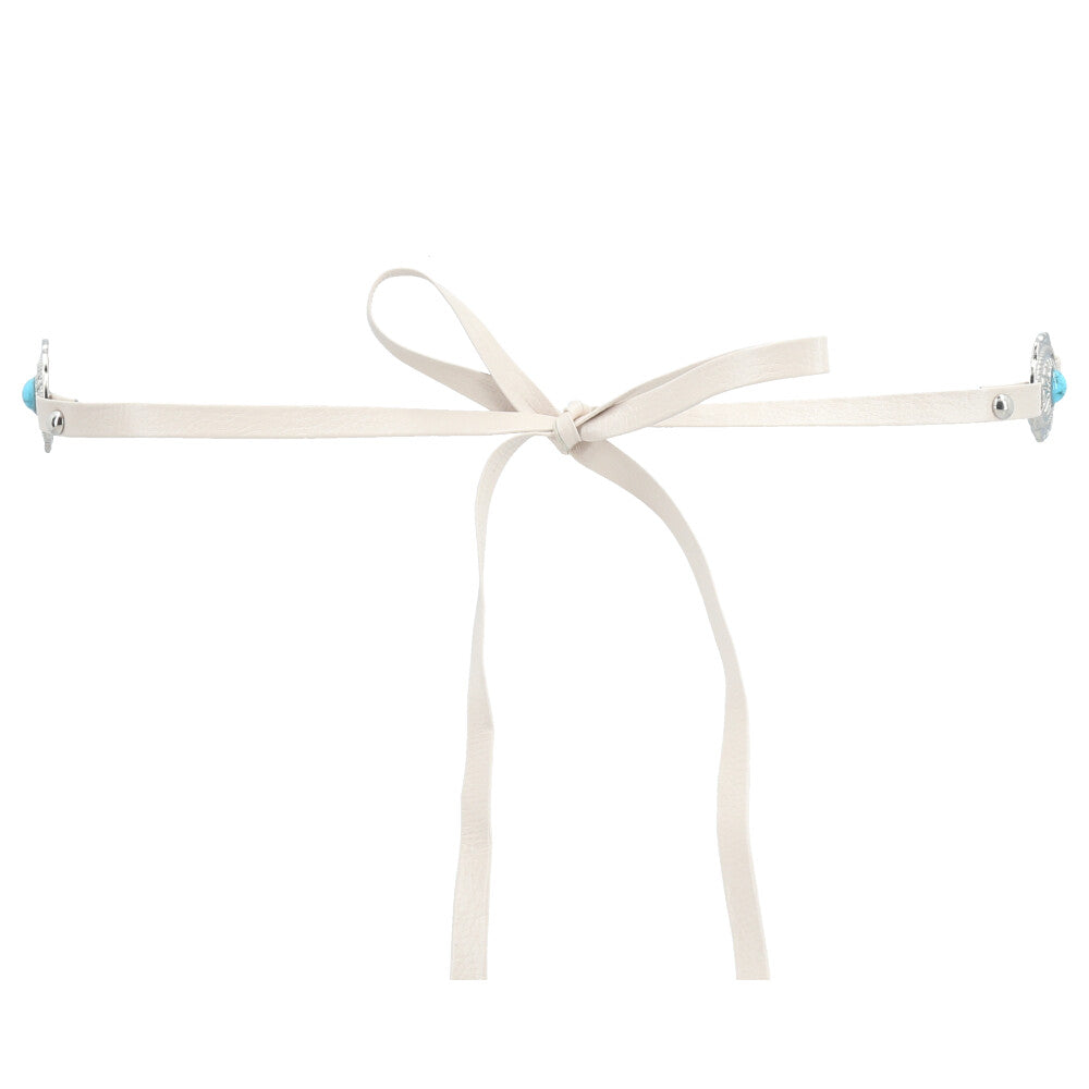 Cinto Feminino de Couro com Apliques Metálicos Marfim