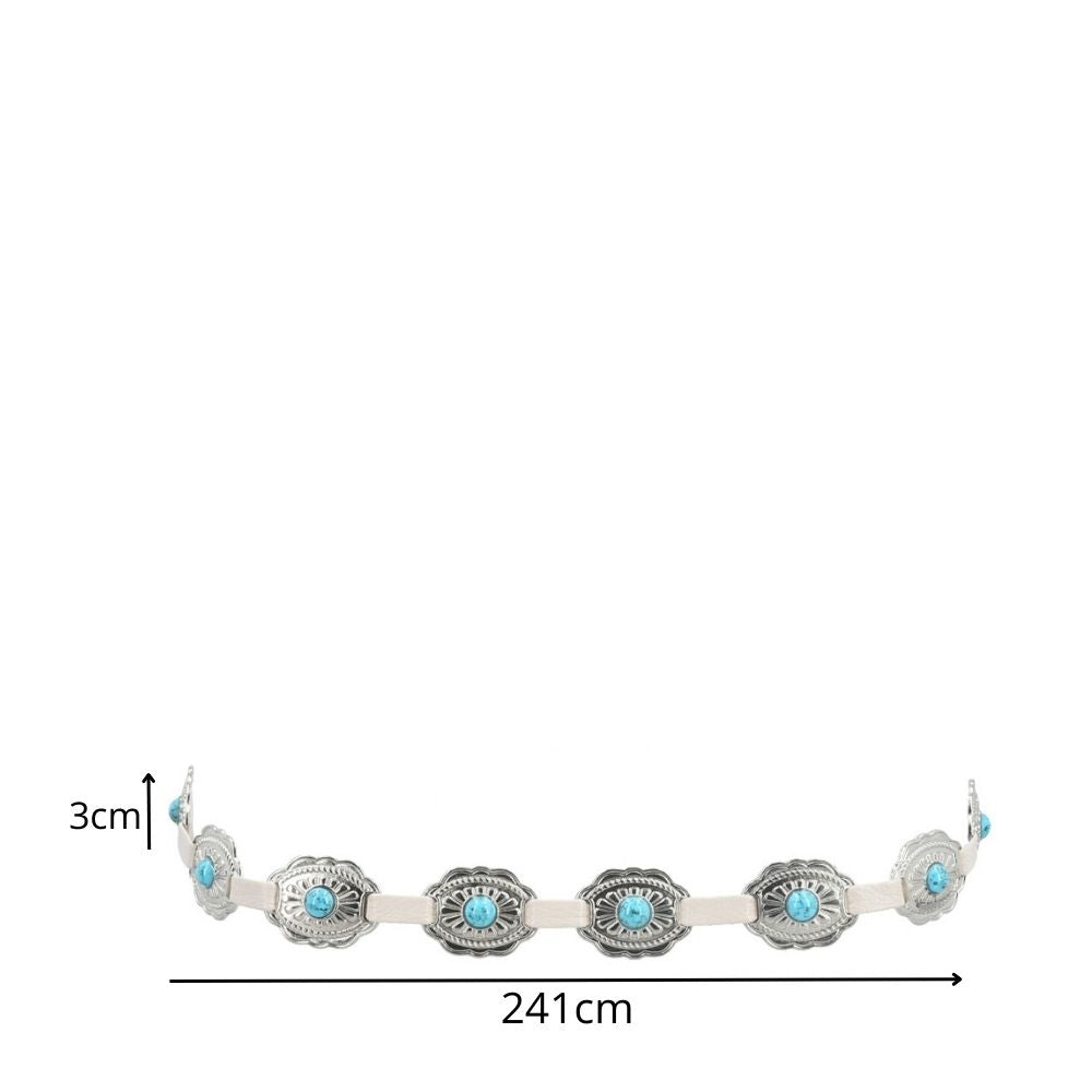 Cinto Feminino de Couro com Apliques Metálicos Marfim