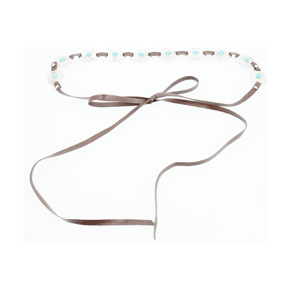 Cinto Feminino de Couro com Apliques Metálicos Marrom