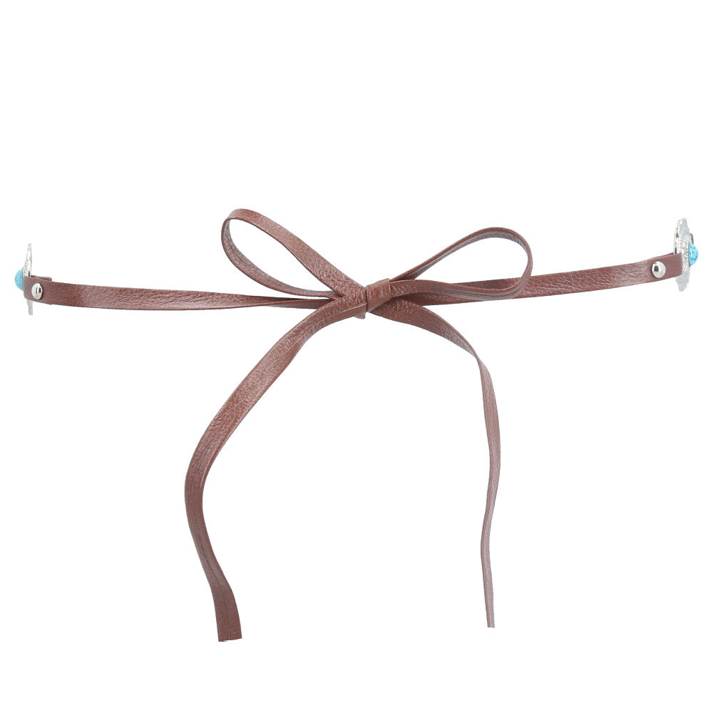 Cinto Feminino de Couro com Apliques Metálicos Marrom