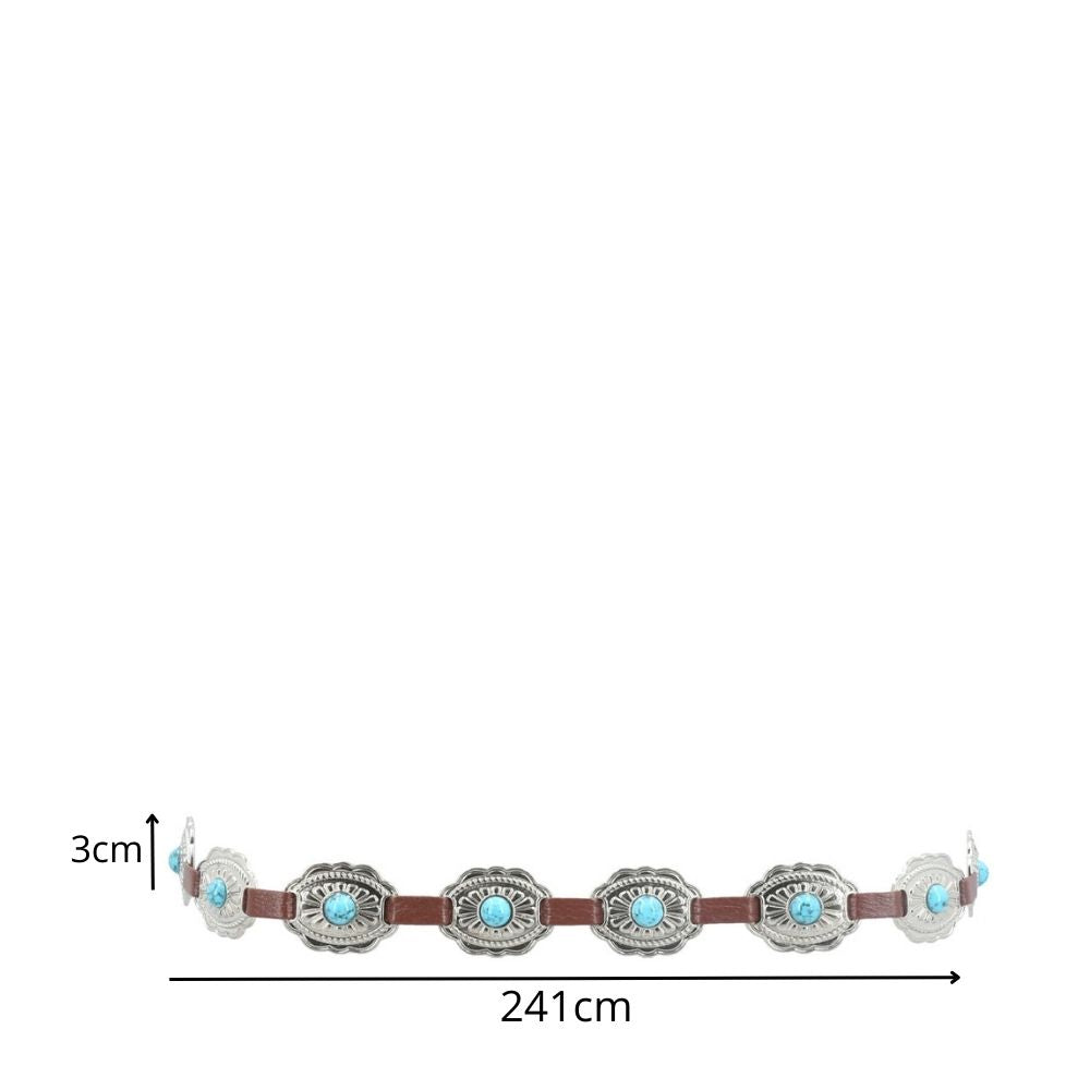 Cinto Feminino de Couro com Apliques Metálicos Marrom