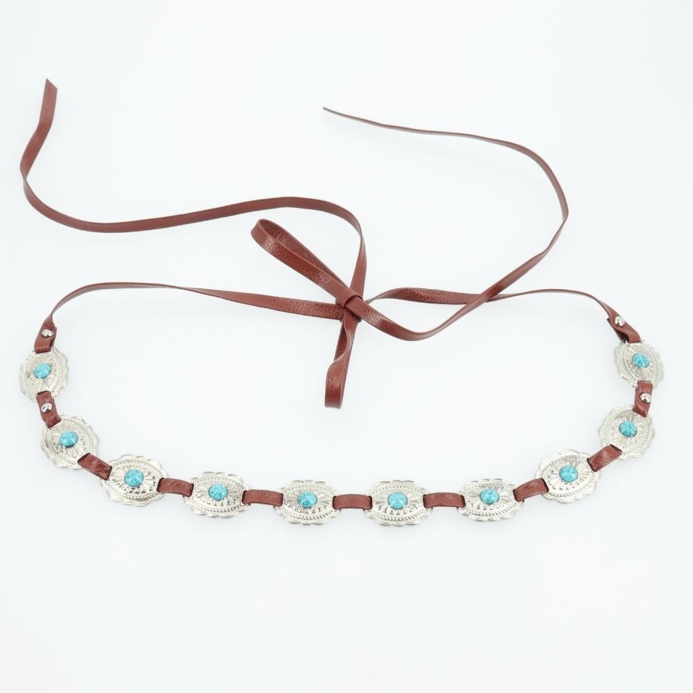 Cinto Feminino de Couro com Apliques Metálicos Marrom claro