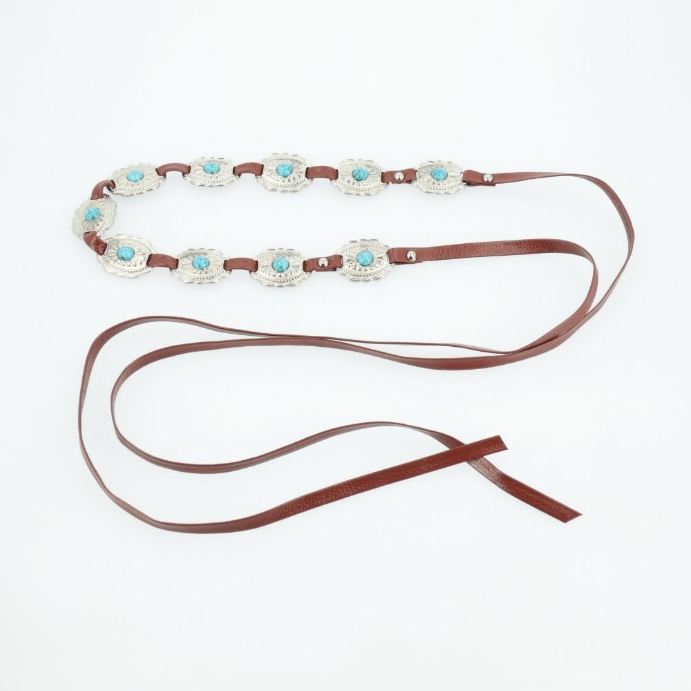 Cinto Feminino de Couro com Apliques Metálicos Marrom claro