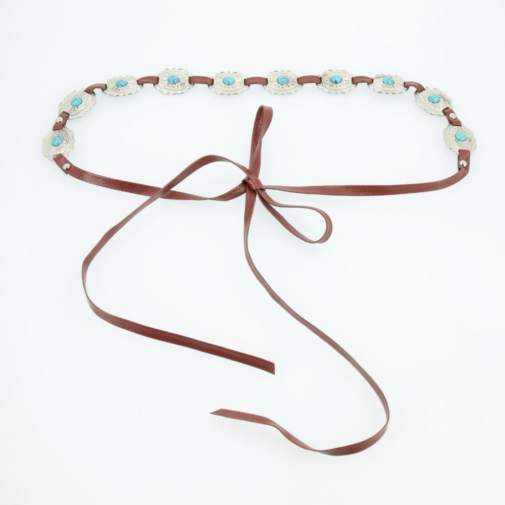 Cinto Feminino de Couro com Apliques Metálicos Marrom claro