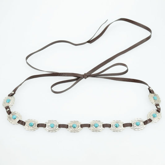 Cinto Feminino de Couro com Apliques Metálicos Marrom escuro