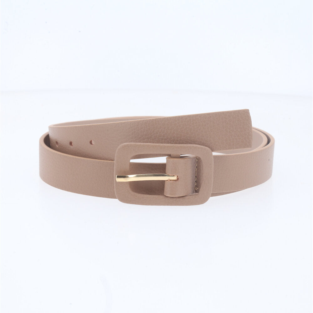 Cinto Feminino de Couro Legítimo com Fivela Forrada Bege escuro