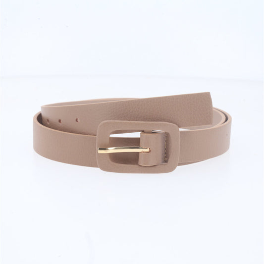 Cinto Feminino de Couro Legítimo com Fivela Forrada Bege escuro