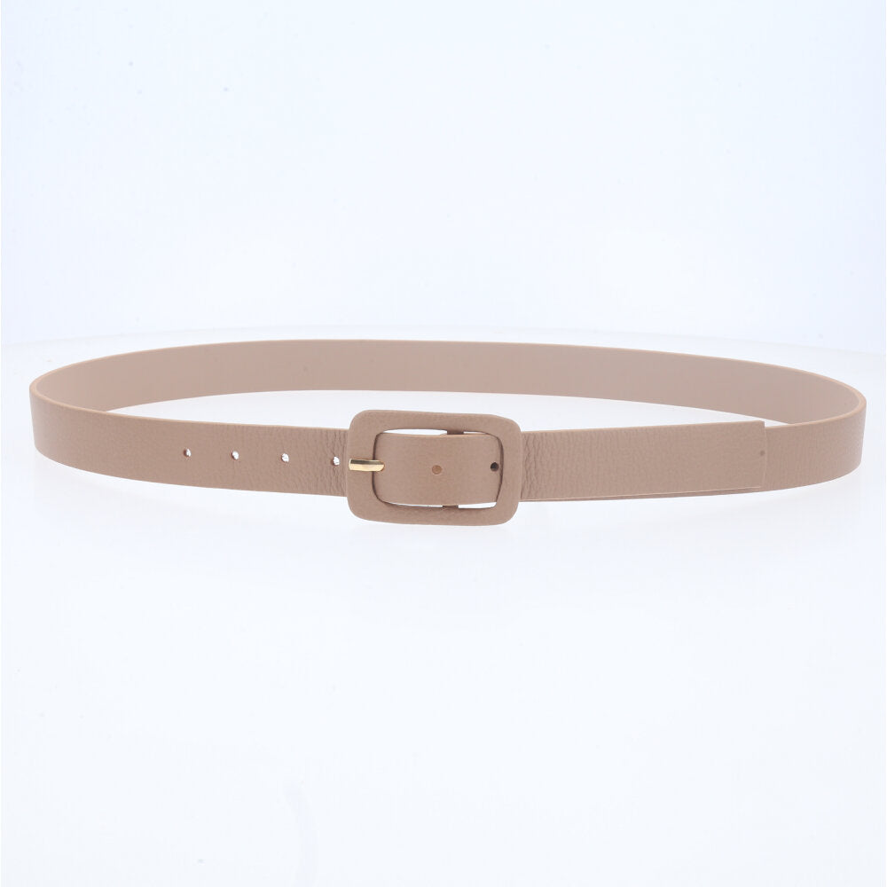 Cinto Feminino de Couro Legítimo com Fivela Forrada Bege escuro