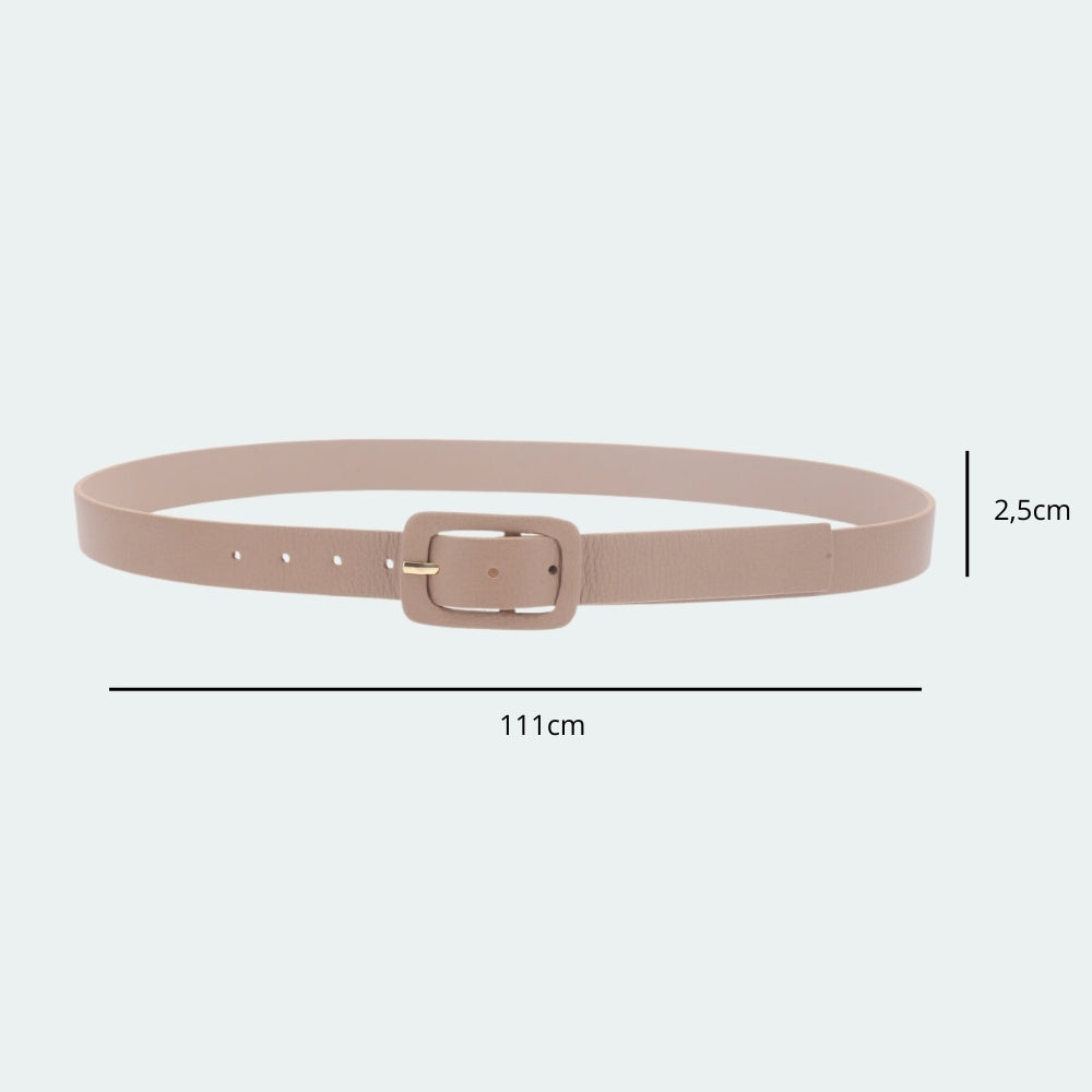 Cinto Feminino de Couro Legítimo com Fivela Forrada Bege escuro