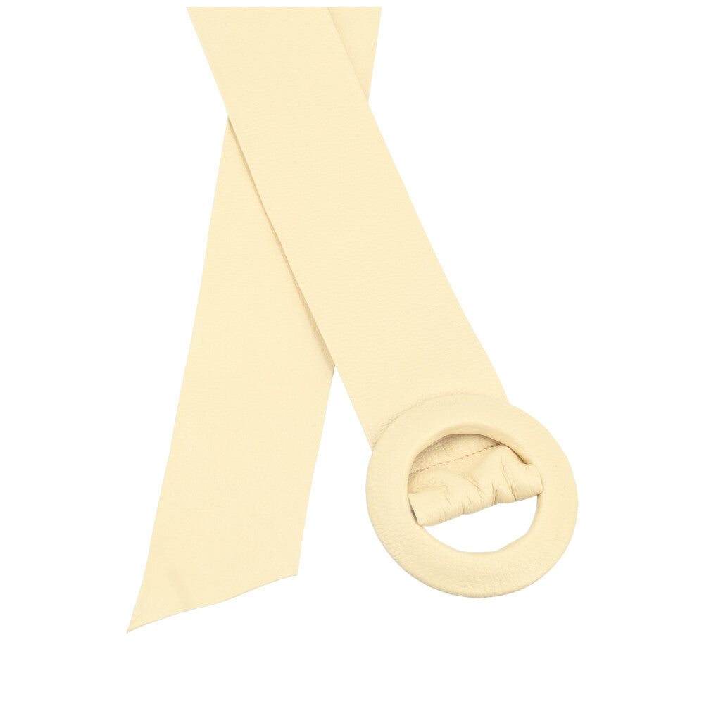 Cinto Faixa Feminino de Couro com Fivela Redonda Encapada Amarelo