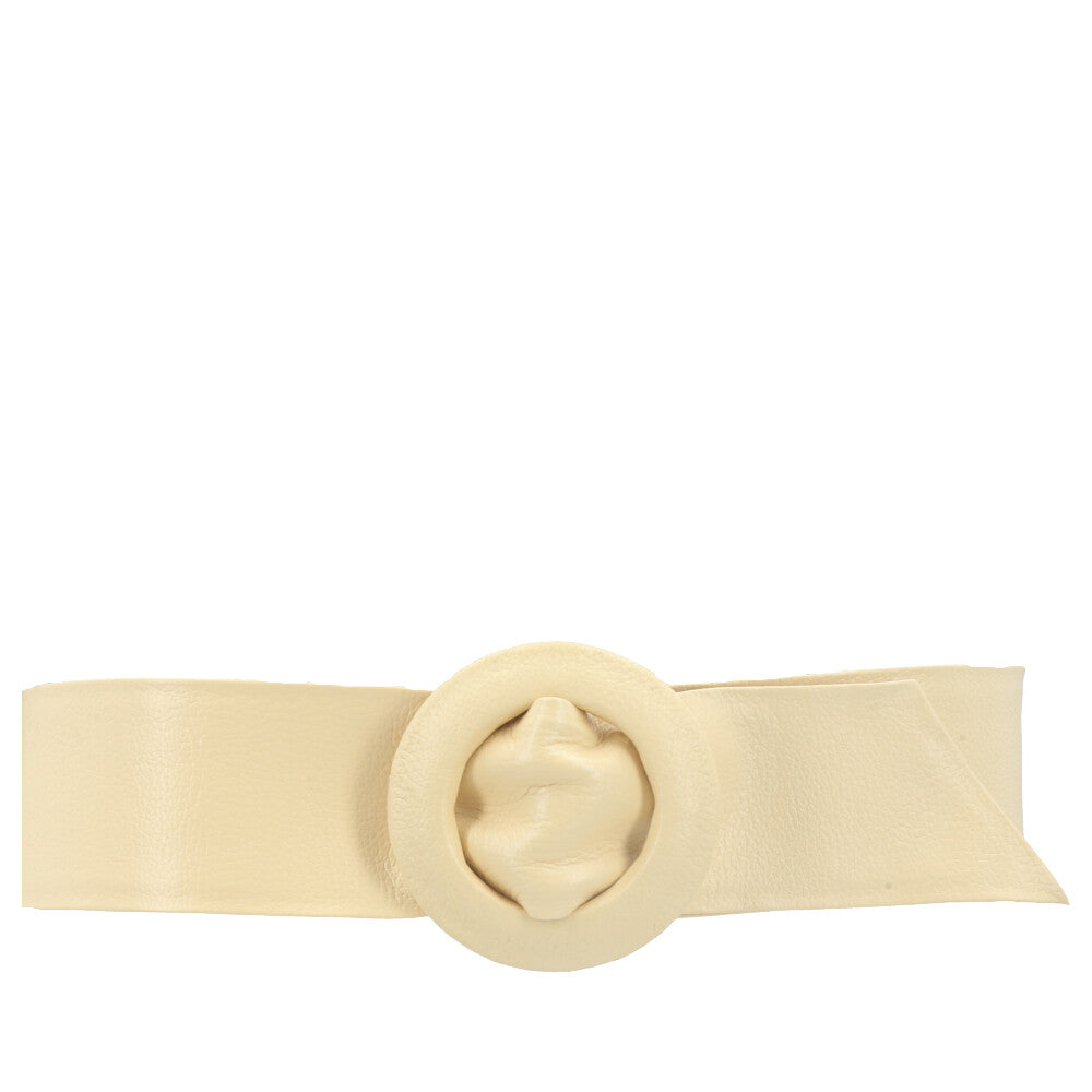 Cinto Faixa Feminino de Couro com Fivela Redonda Encapada Amarelo