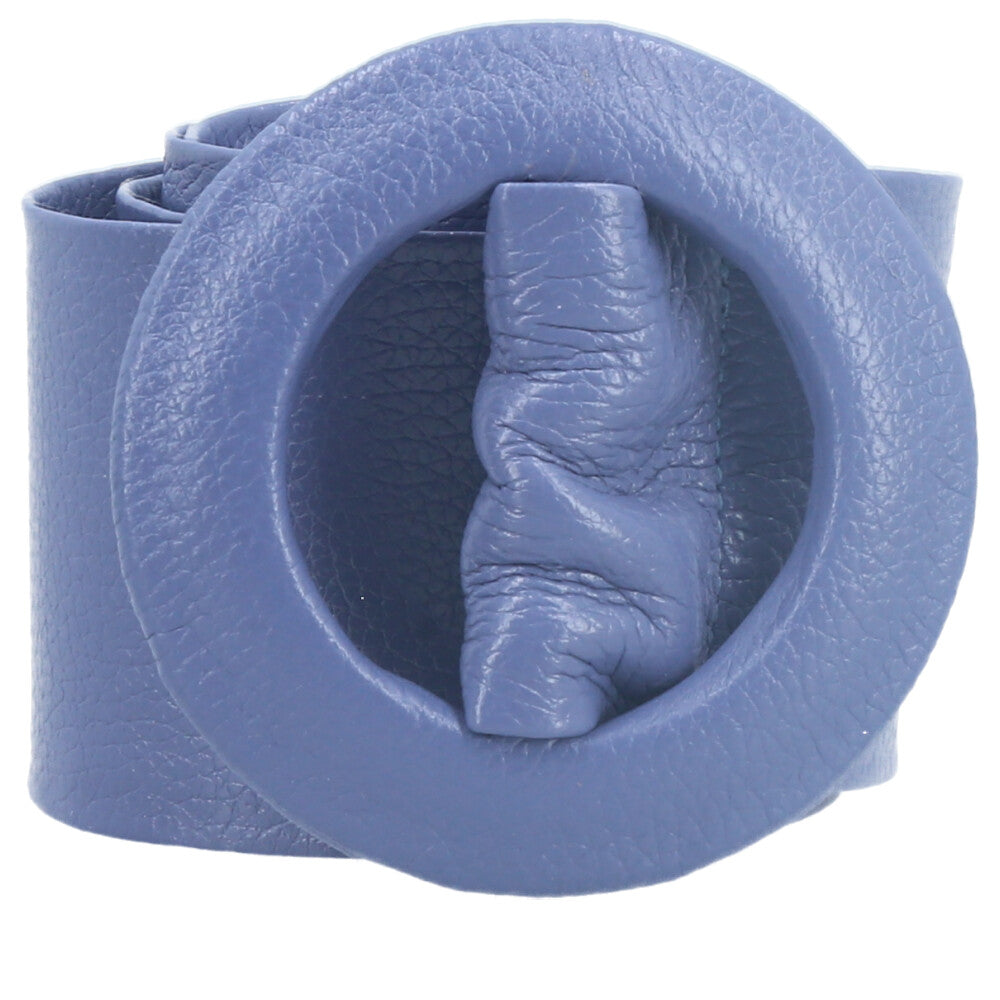 Cinto Faixa Feminino de Couro com Fivela Redonda Encapada Azul