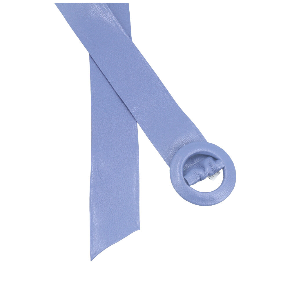 Cinto Faixa Feminino de Couro com Fivela Redonda Encapada Azul