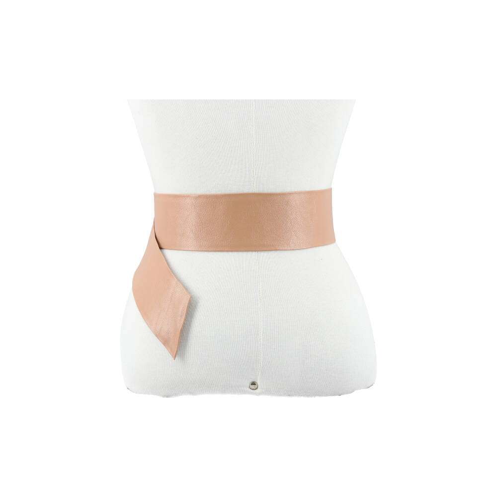 Cinto Faixa Feminino de Couro com Fivela Redonda Encapada Bege