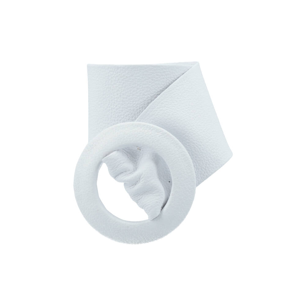 Cinto Faixa Feminino de Couro com Fivela Redonda Encapada Branco