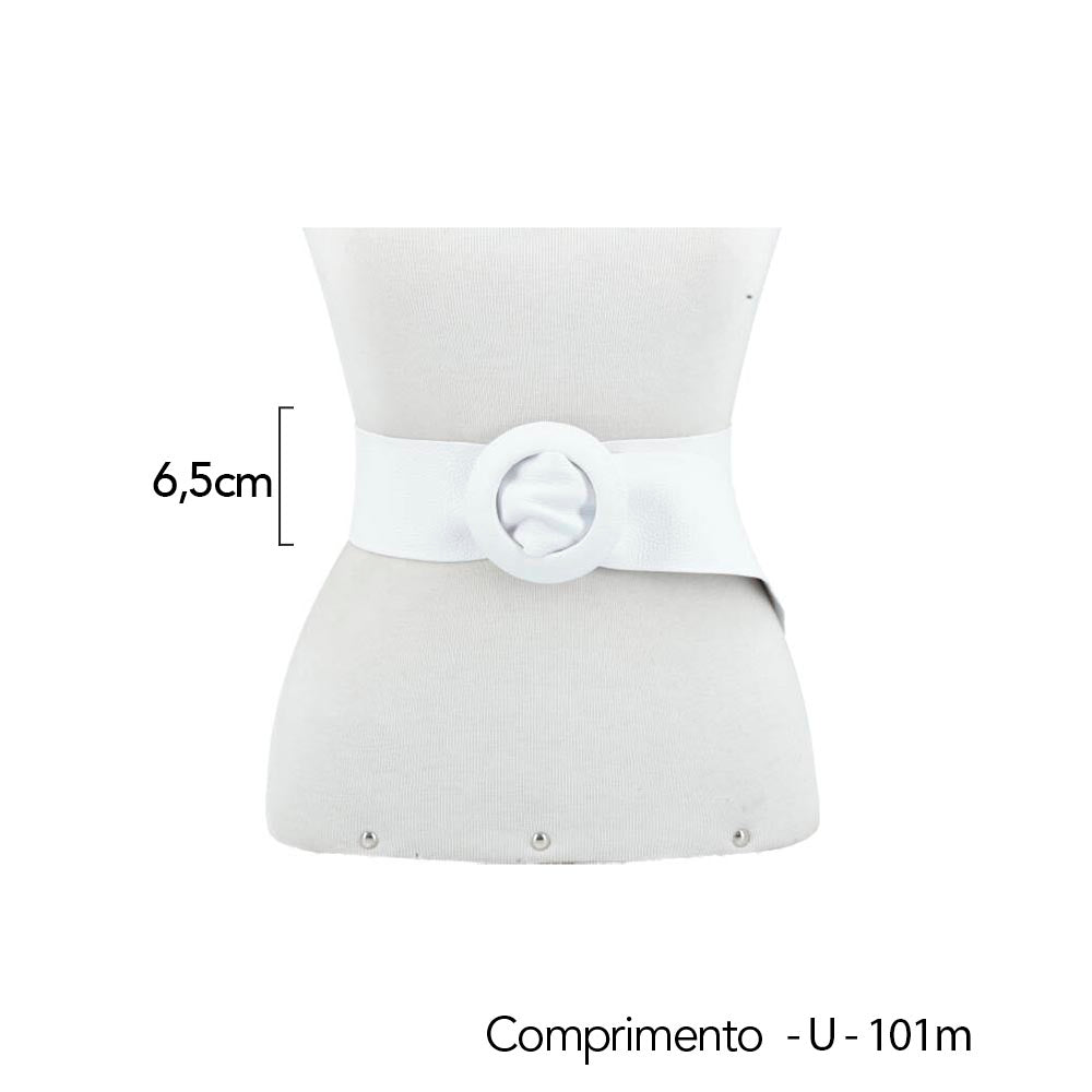 Cinto Faixa Feminino de Couro com Fivela Redonda Encapada Branco
