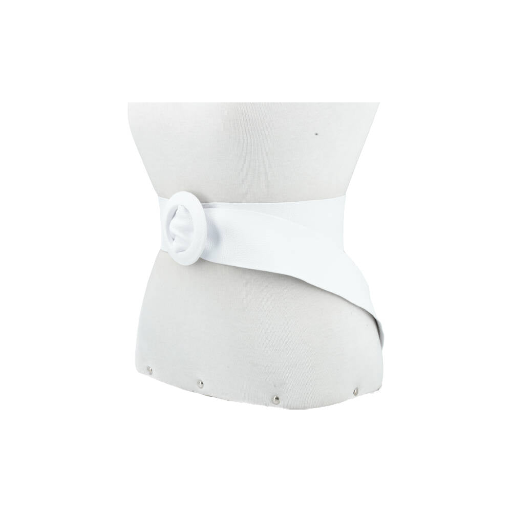 Cinto Faixa Feminino de Couro com Fivela Redonda Encapada Branco