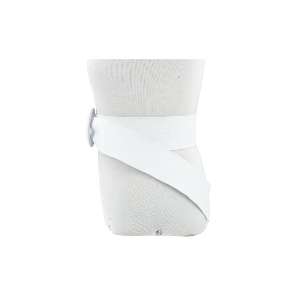 Cinto Faixa Feminino de Couro com Fivela Redonda Encapada Branco