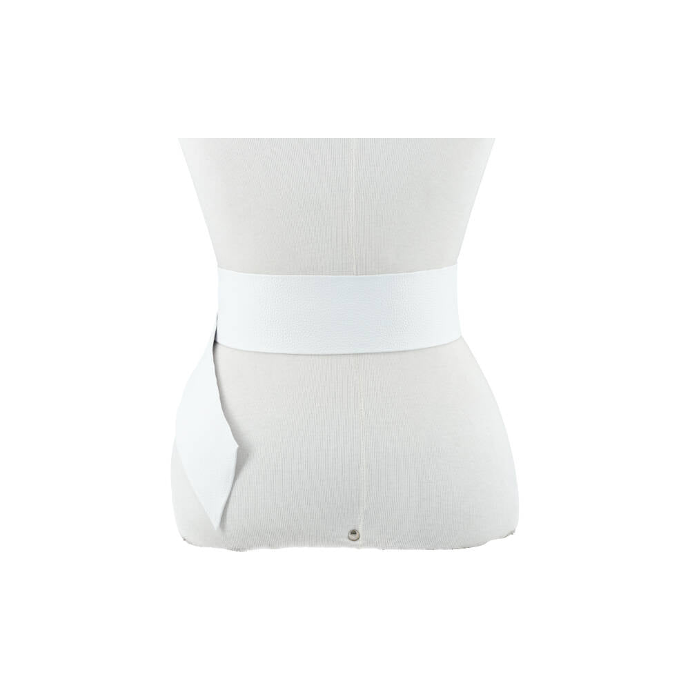Cinto Faixa Feminino de Couro com Fivela Redonda Encapada Branco