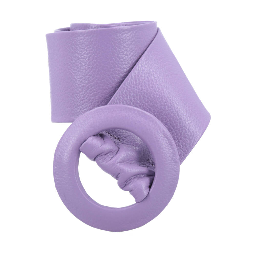 Cinto Faixa Feminino de Couro com Fivela Redonda Encapada Lilas