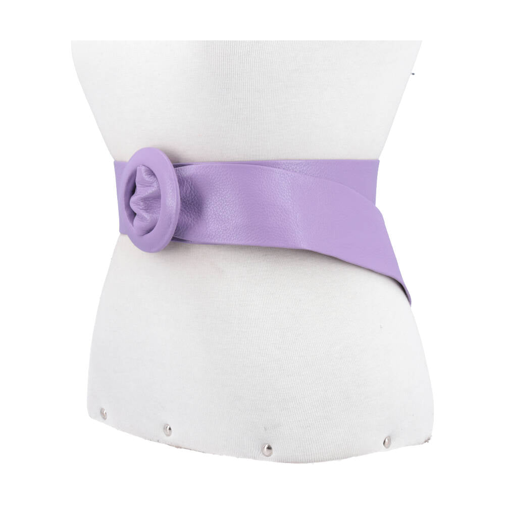 Cinto Faixa Feminino de Couro com Fivela Redonda Encapada Lilas