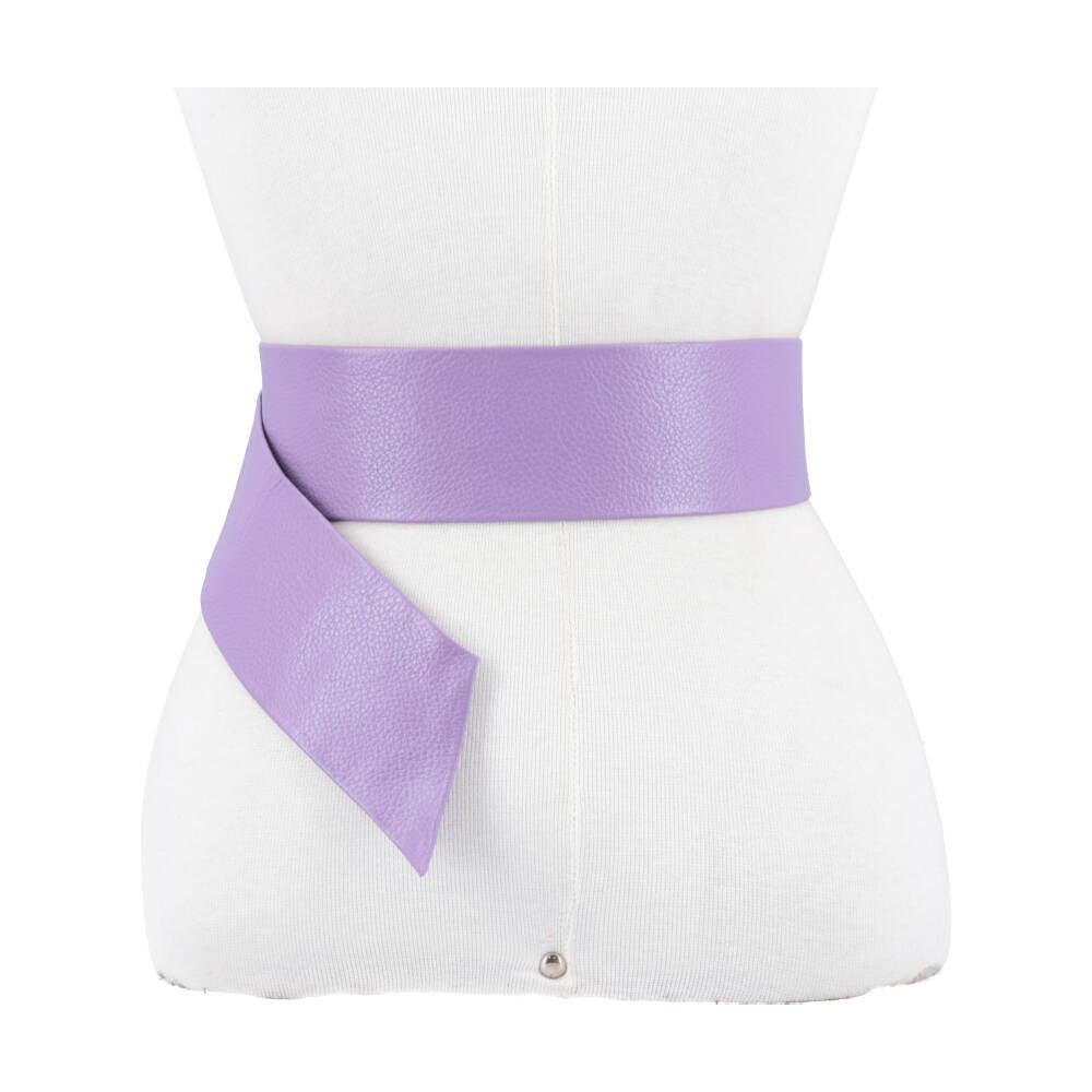 Cinto Faixa Feminino de Couro com Fivela Redonda Encapada Lilas