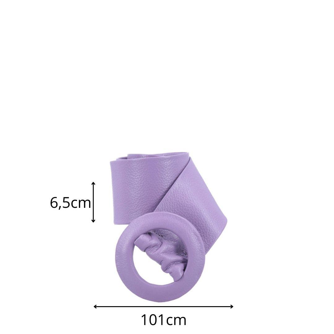 Cinto Faixa Feminino de Couro com Fivela Redonda Encapada Lilas
