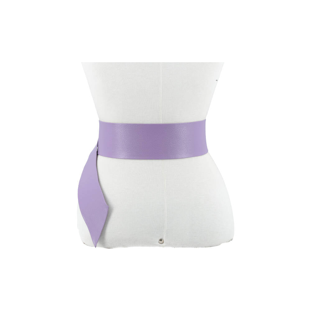 Cinto Faixa Feminino de Couro com Fivela Redonda Encapada Lilas