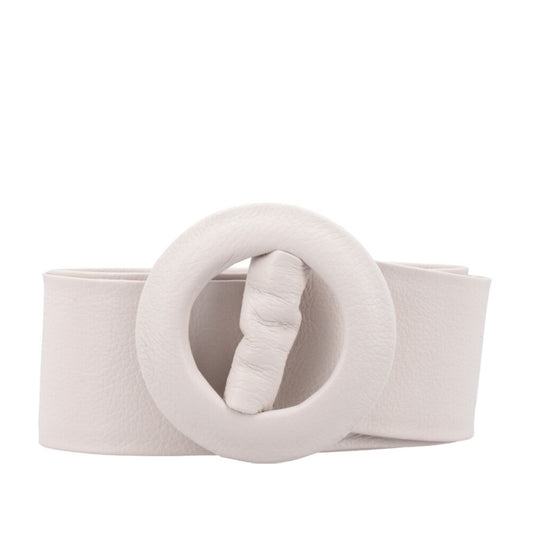 Cinto Faixa Feminino de Couro com Fivela Redonda Encapada Marfim