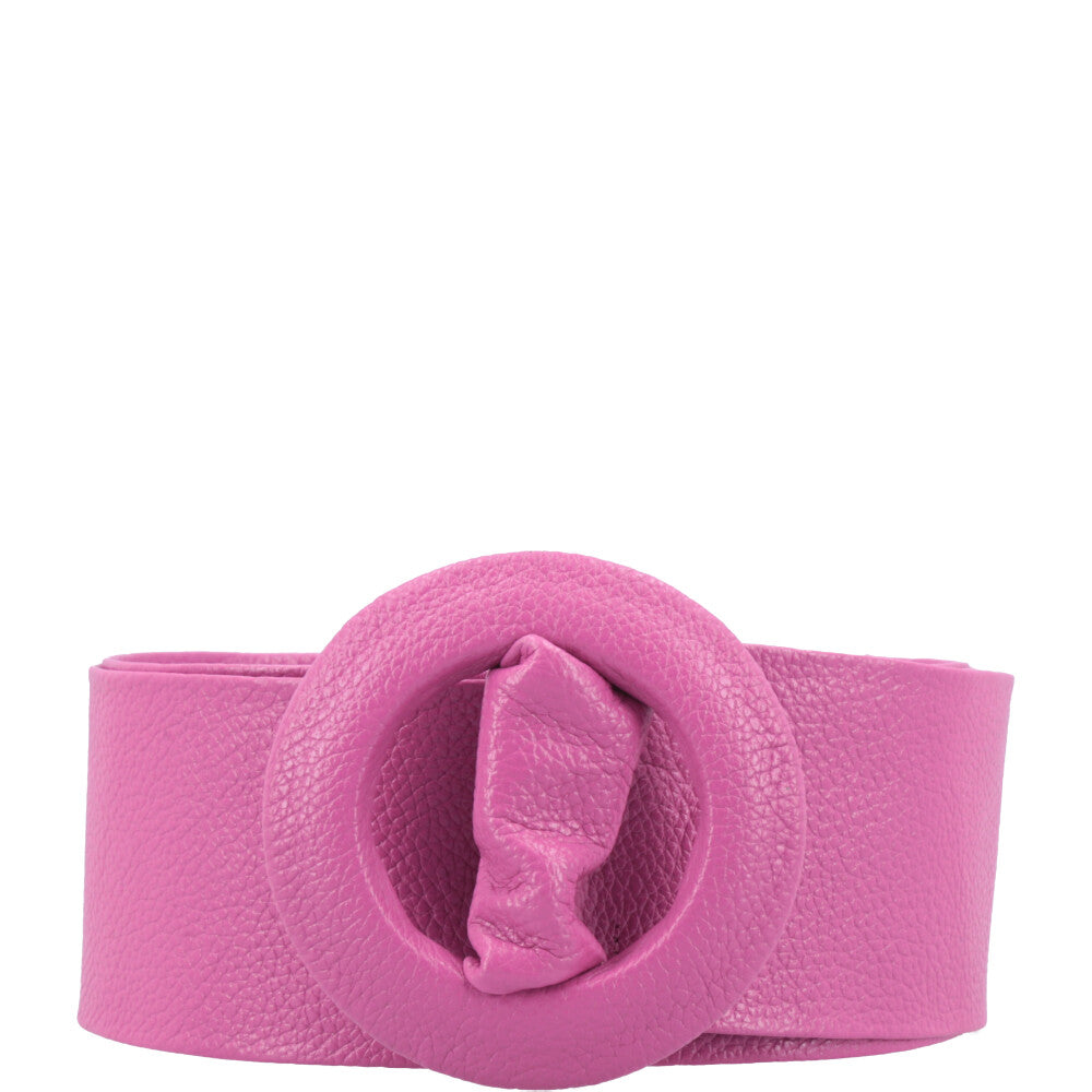 Cinto Faixa Feminino de Couro com Fivela Redonda Encapada Pink