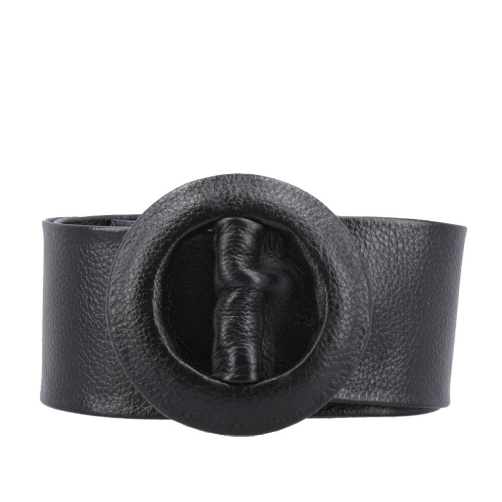 Cinto Faixa Feminino de Couro com Fivela Redonda Encapada Preto
