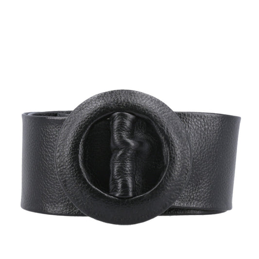 Cinto Faixa Feminino de Couro com Fivela Redonda Encapada Preto