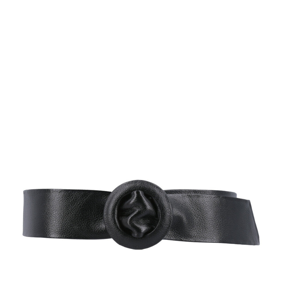Cinto Faixa Feminino de Couro com Fivela Redonda Encapada Preto